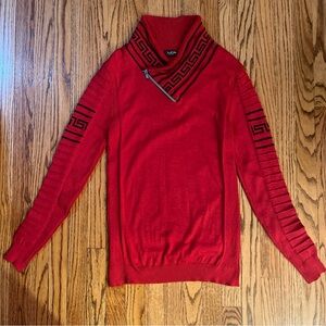 LCR Black Edition Sweater Men’s XL Red/Black Pullover Knit Zip Collar Greek Key